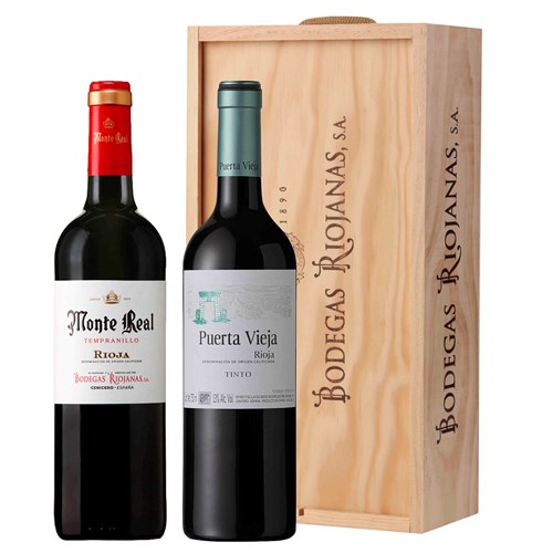Monte Real Tempranillo & Puerta Vieja Rioja Tinto Wooden box - Shop Today